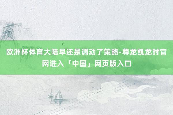 欧洲杯体育大陆早还是调动了策略-尊龙凯龙时官网进入「中国」网页版入口