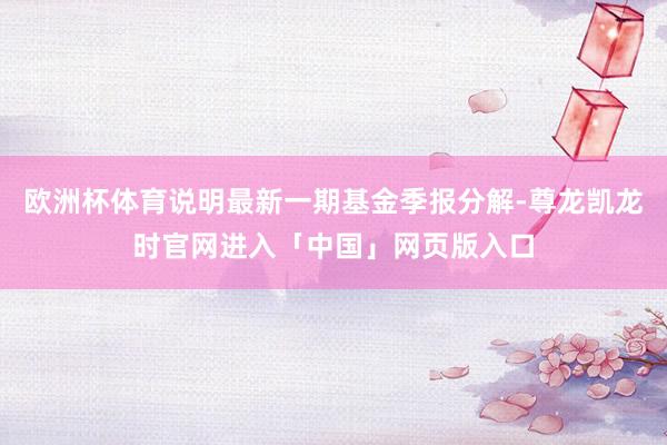 欧洲杯体育说明最新一期基金季报分解-尊龙凯龙时官网进入「中国」网页版入口