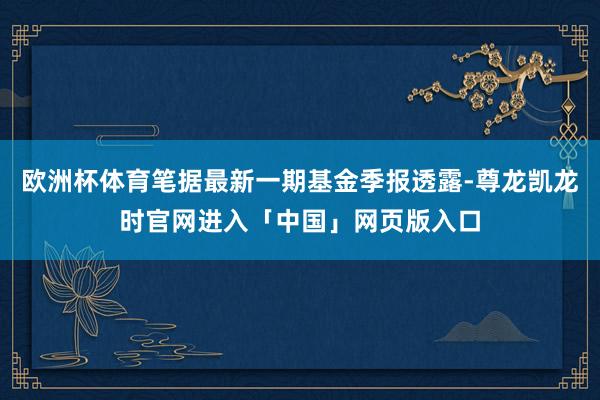 欧洲杯体育笔据最新一期基金季报透露-尊龙凯龙时官网进入「中国」网页版入口