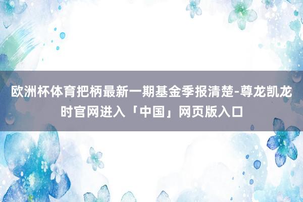 欧洲杯体育把柄最新一期基金季报清楚-尊龙凯龙时官网进入「中国」网页版入口