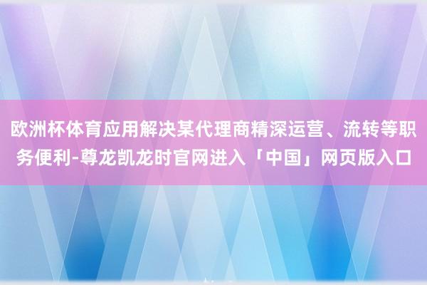 欧洲杯体育应用解决某代理商精深运营、流转等职务便利-尊龙凯龙时官网进入「中国」网页版入口